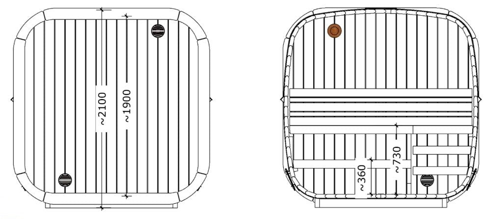Technical drawings of a rectangular sauna with dimensions labeled. Prefab house Cyprus. Prefabricated modular home Cyprus. Prefabcy. Buy modular home in Cyprus. Prefab sauna Cyprus. Modular sauna Cyprus