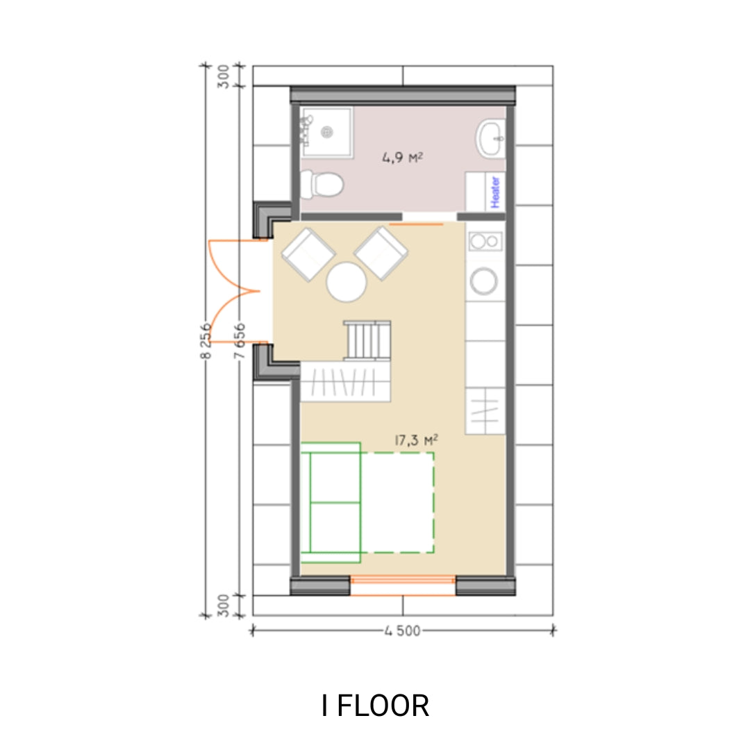 Floor plan of A frame prefab modular house Cyprus with measurements and room labels