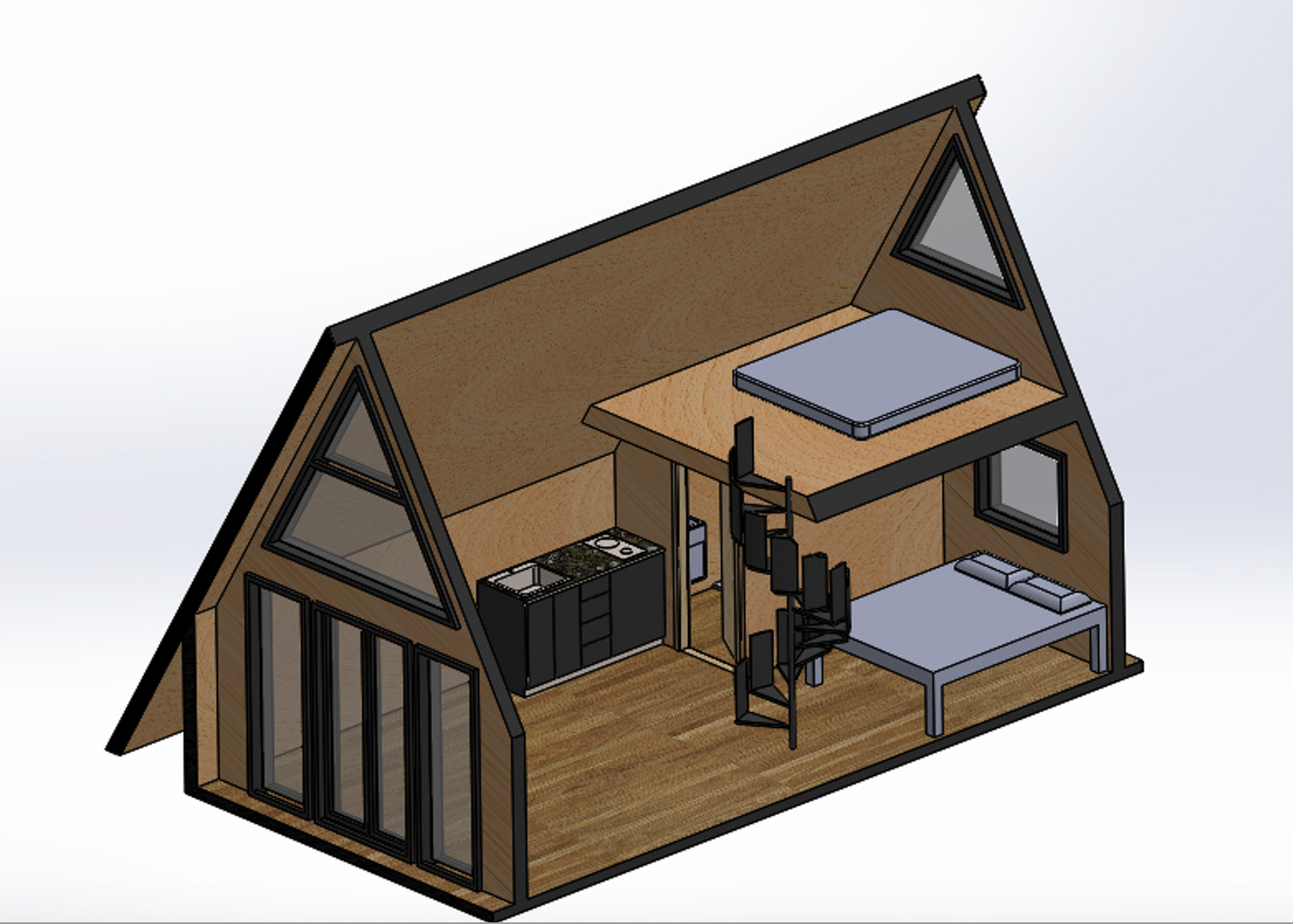 3D model of a small house with furniture inside Cyprus
