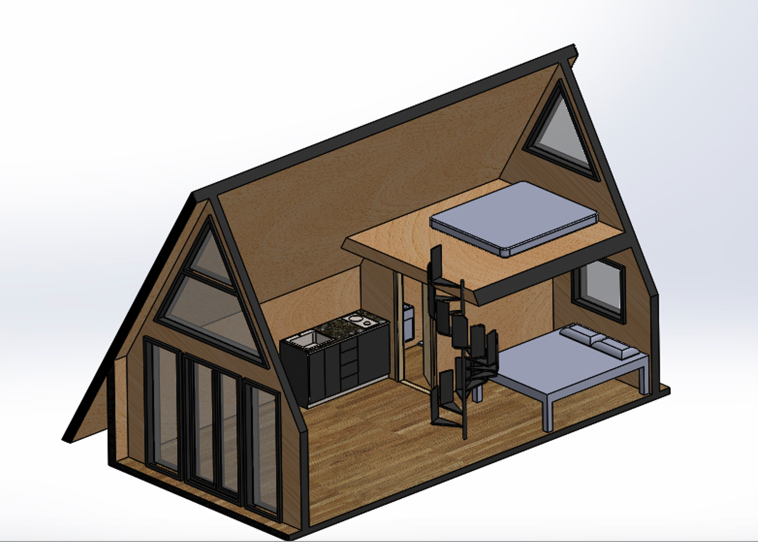 3D model of a small house with furniture inside Cyprus